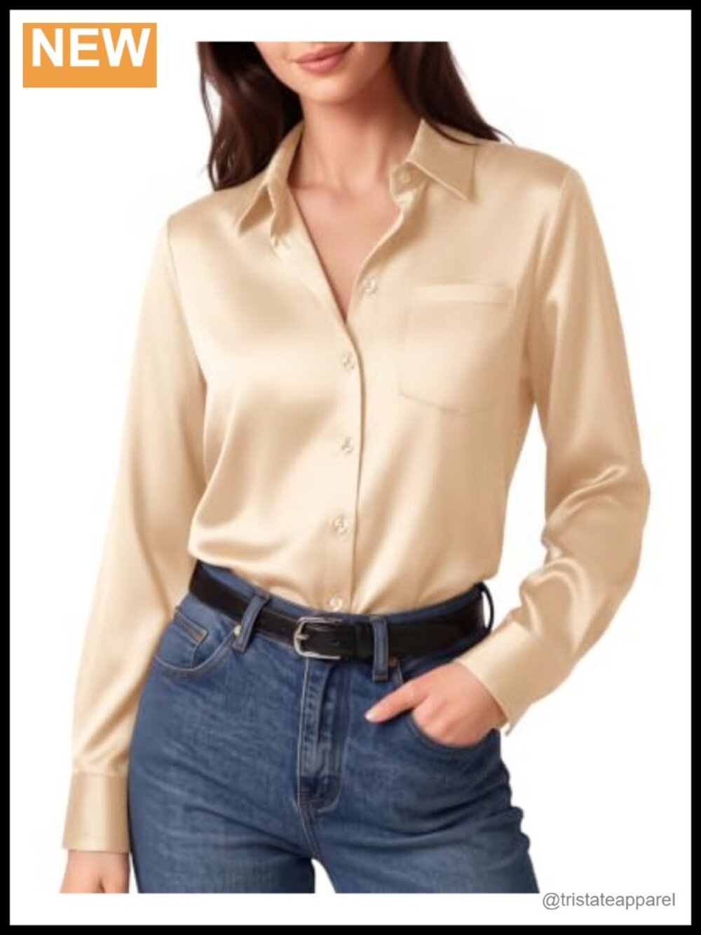 Women's Satin Long Sleeve Button Down Shirt - Luxe Blouse
